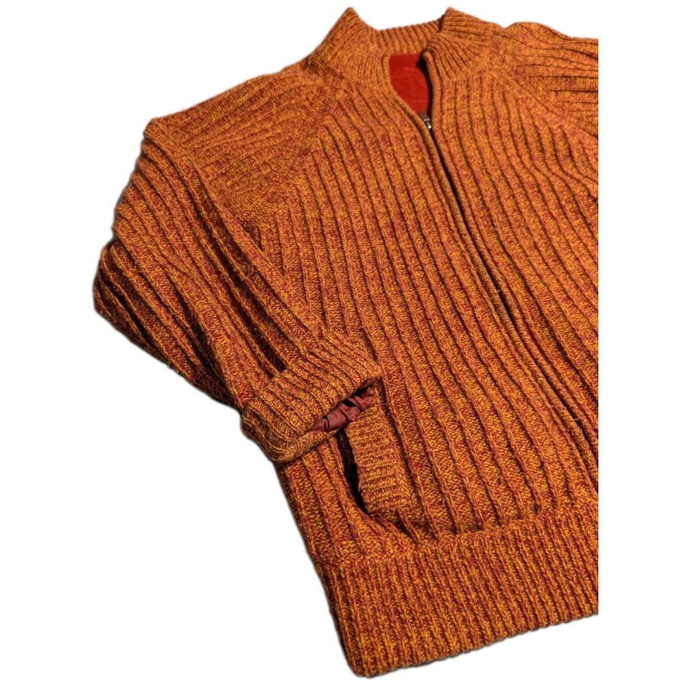 Walbusch Wool Zip Sweater Jacket Mens L Orange Rib Knit Lined Heavy Full Zip - Picture 9 of 10
